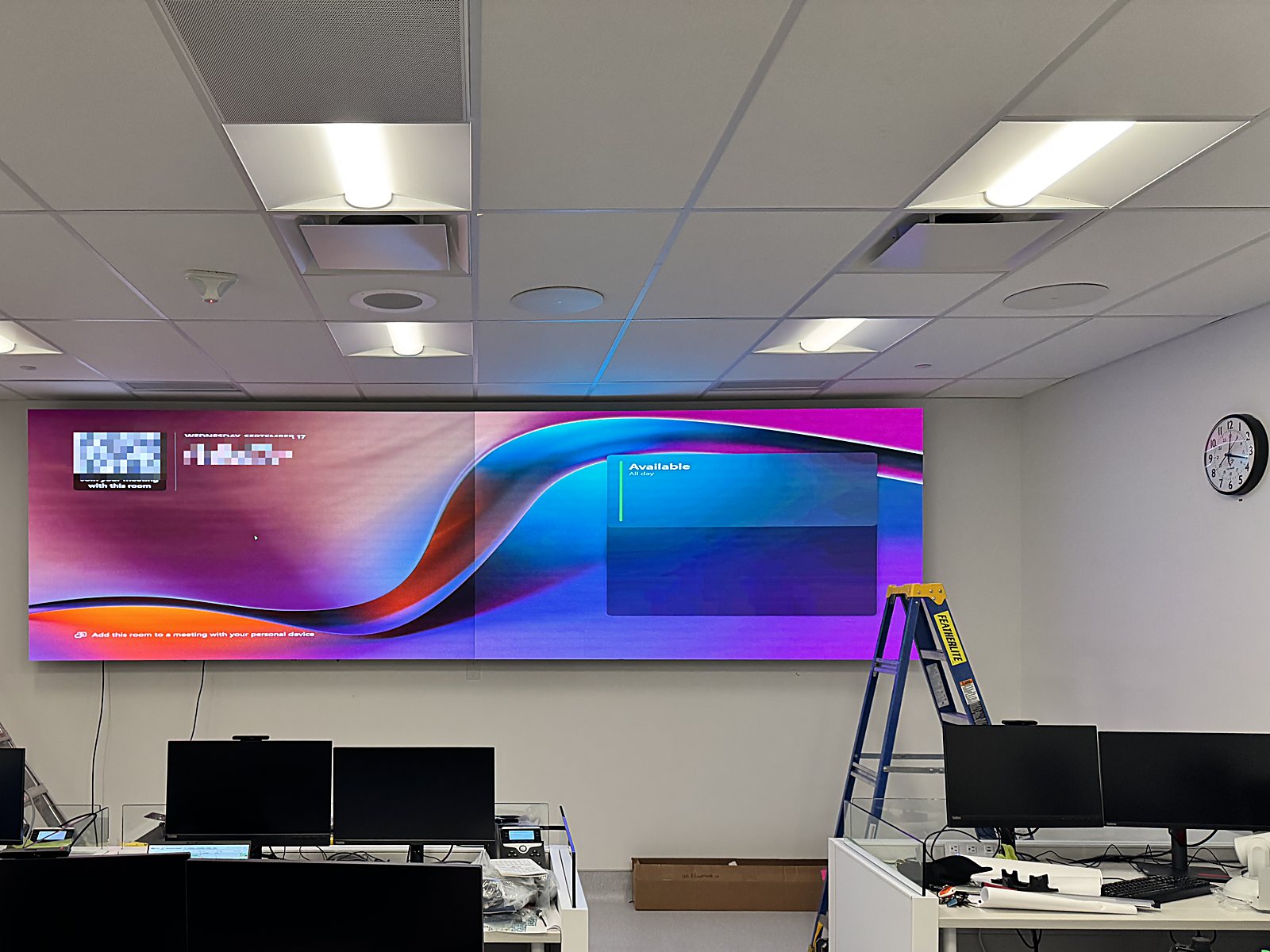 Direct-view LED wall lit for the first time, ladders still in the room